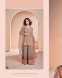Olive Pink Embroidered Palazzo Suit in Real Georgette