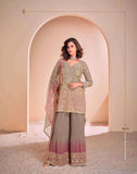 Olive Pink Embroidered Palazzo Suit in Real Georgette