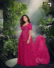 Fuchsia Mirror Work Plazzo Set in Real Chinon Silk & Georgette