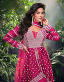 Rani Pink Embroidered Mirror Work Plazzo Set in Chinon Silk