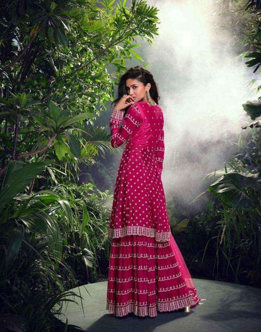 Rani Pink Embroidered Mirror Work Plazzo Set in Chinon Silk