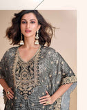 Olive Green and Black Double Shaded Designer Kaftan with Tulip Pants Set
