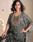 Olive Green and Black Double Shaded Designer Kaftan with Tulip Pants Set