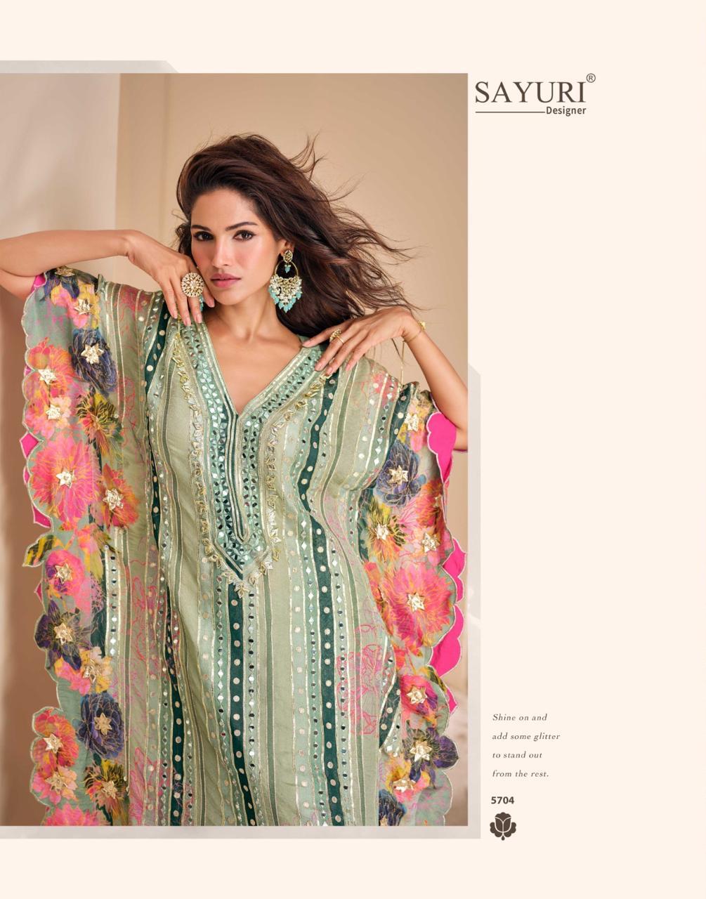 Mint Green Designer Kaftan with Tulip Pants & Mirror Work