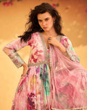 Pastel Pink Floral Anarkali Gown with Mirror Embroidery