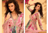 Pastel Pink Floral Anarkali Gown with Mirror Embroidery