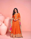 Burnt Orange Embroidered Anarkali Gown with Floral Dupatta