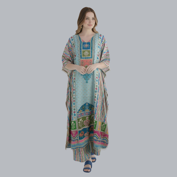 Elegant Sky Blue Designer Kaftan Suit Set