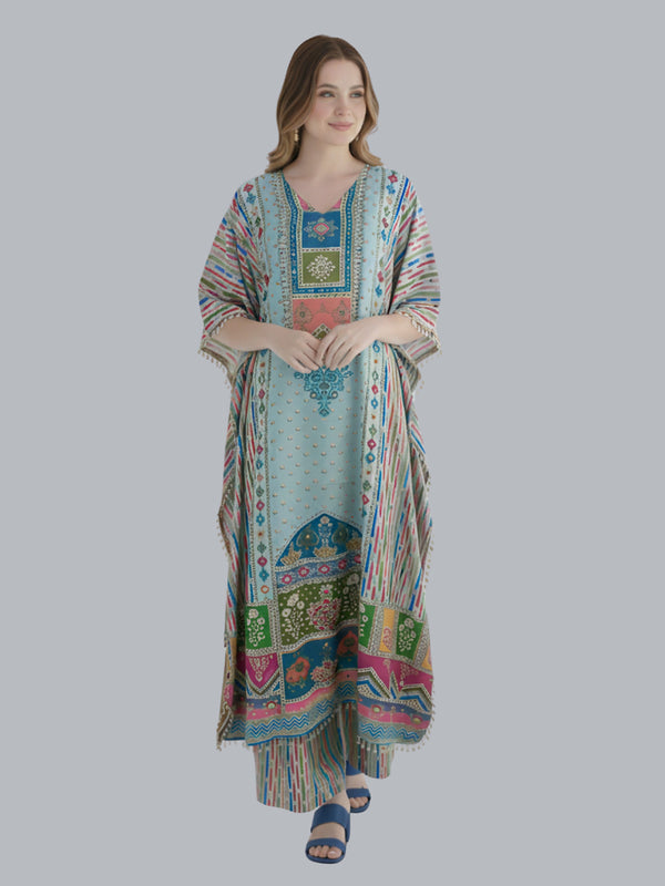 Elegant Sky Blue Designer Kaftan Suit Set