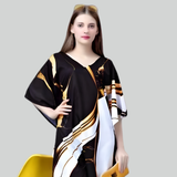 Black & White Abstract Kaftan Dress with Gold Print