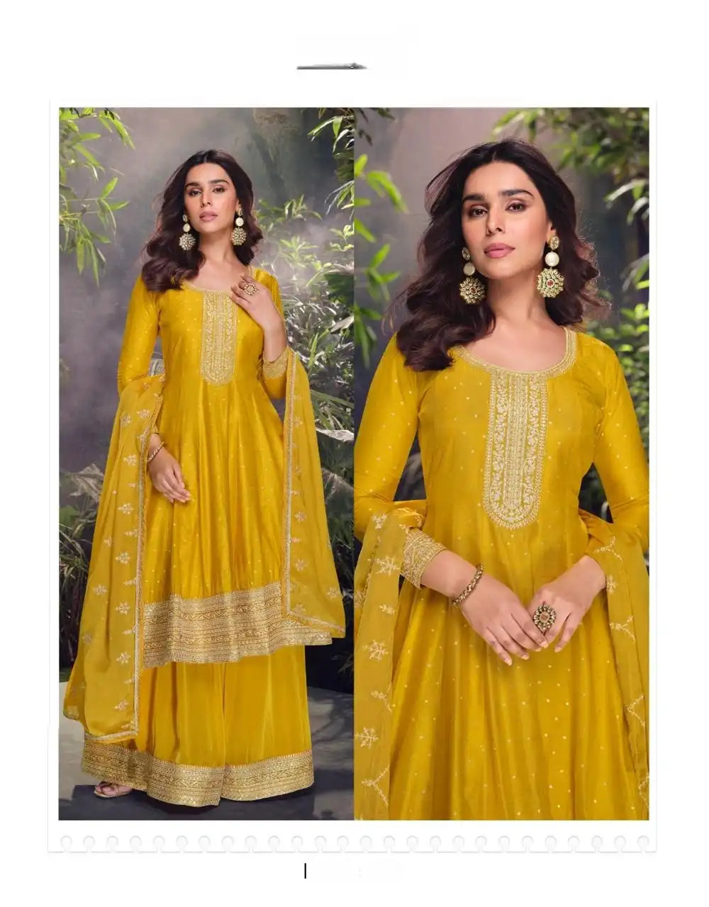 Mustard Embroidered Anarkali Sharara Suit with Dupatta
