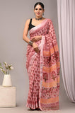 Rose Pink Floral Printed Linen Saree