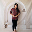 Maroon Leaf Print Cotton Short Kurti for Women – 3/4 Sleeve