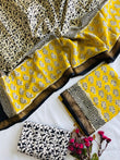 Yellow and Ivory Maheshwari Printed Unstitched Dress Material