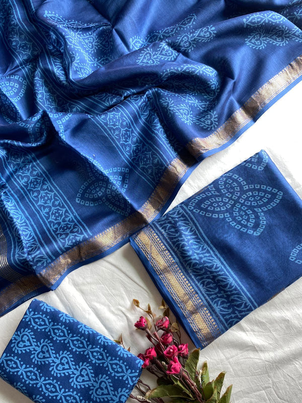 Royal Blue Maheshwari Printed Unstitched Dress Material