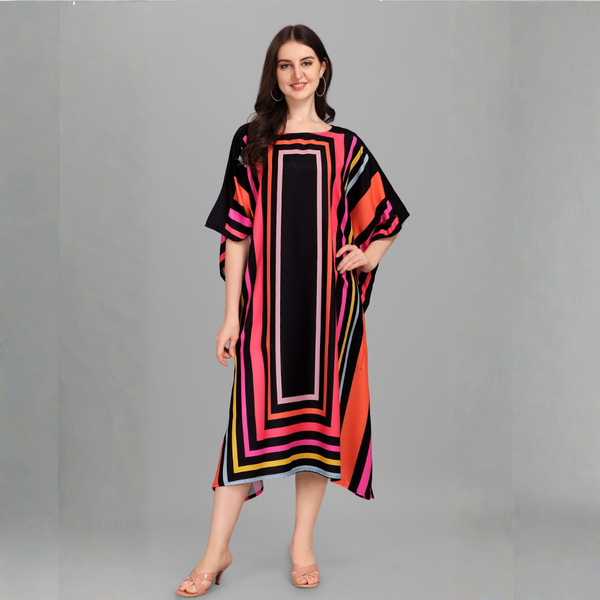 Black Pink Geometric Kaftan Kurti Dress for Women