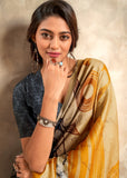 Blue & Beige Designer Crepe Silk Saree