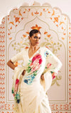 White Floral Printed Satin Silk Saree