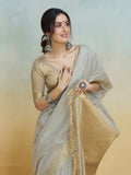 Elegant Khadi Silk Saree with Golden Zari Border