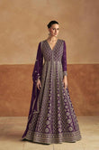 Majestic Purple Real Chinon Embroidered Anarkali Gown Set