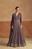 Majestic Purple Real Chinon Embroidered Anarkali Gown Set