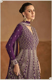 Majestic Purple Real Chinon Embroidered Anarkali Gown Set