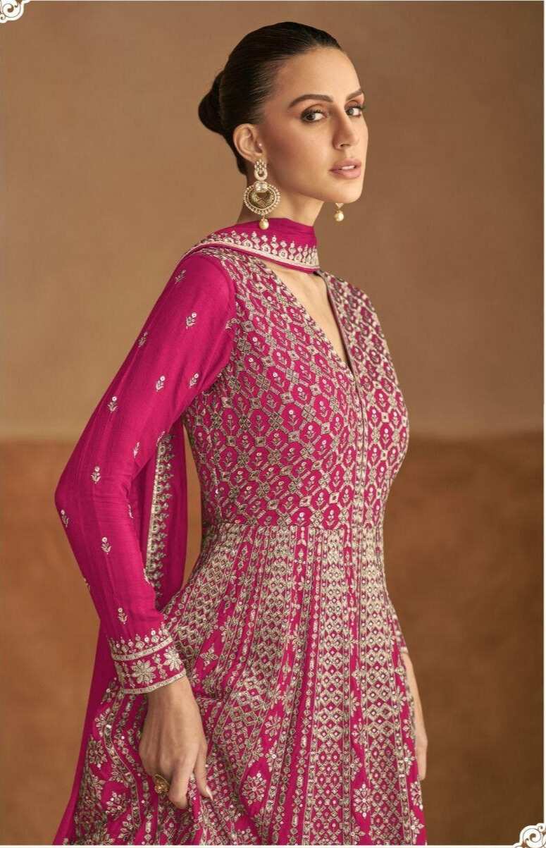 Majestic Fuchsia Pink Embroidered Chinon Anarkali Gown