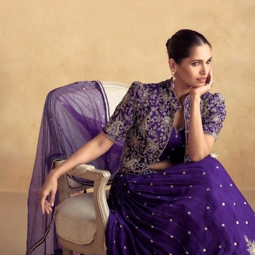 Royal Purple Embroidered Party Wear Lehenga with Jacket