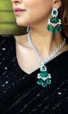 Doublet Green Stone American Diamond Necklace Set