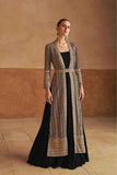 Elegant Black Real Georgette Embroidered Jacket Gown Set

