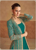 Teal Real Georgette Jacket Style Anarkali Gown Set