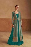 Teal Real Georgette Jacket Style Anarkali Gown Set