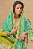 Block-Printed Simar Silk Sharar Suit with Dazzling Dupatta in Lime Green