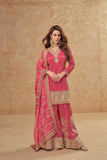 Simar Silk Sharara Suit in Rosy Pink with Zari Embroidery & Bandhani Dupatta