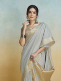 Elegant Khadi Silk Saree with Golden Zari Border