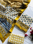 Mustard Yellow and Ivory Maheshwari Unstitched Dress Material