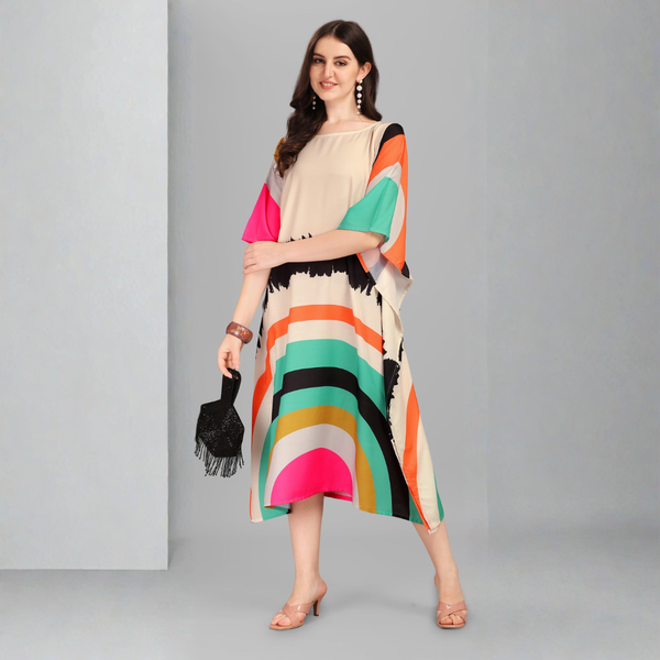 Beige Multicolor Designer Kaftan Kurti for Women
