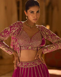 Magenta Heavy Designer Georgette Lehenga with Embroidered Shrug