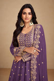 Purple Embroidered Real Chinon Silk Palazzo Set