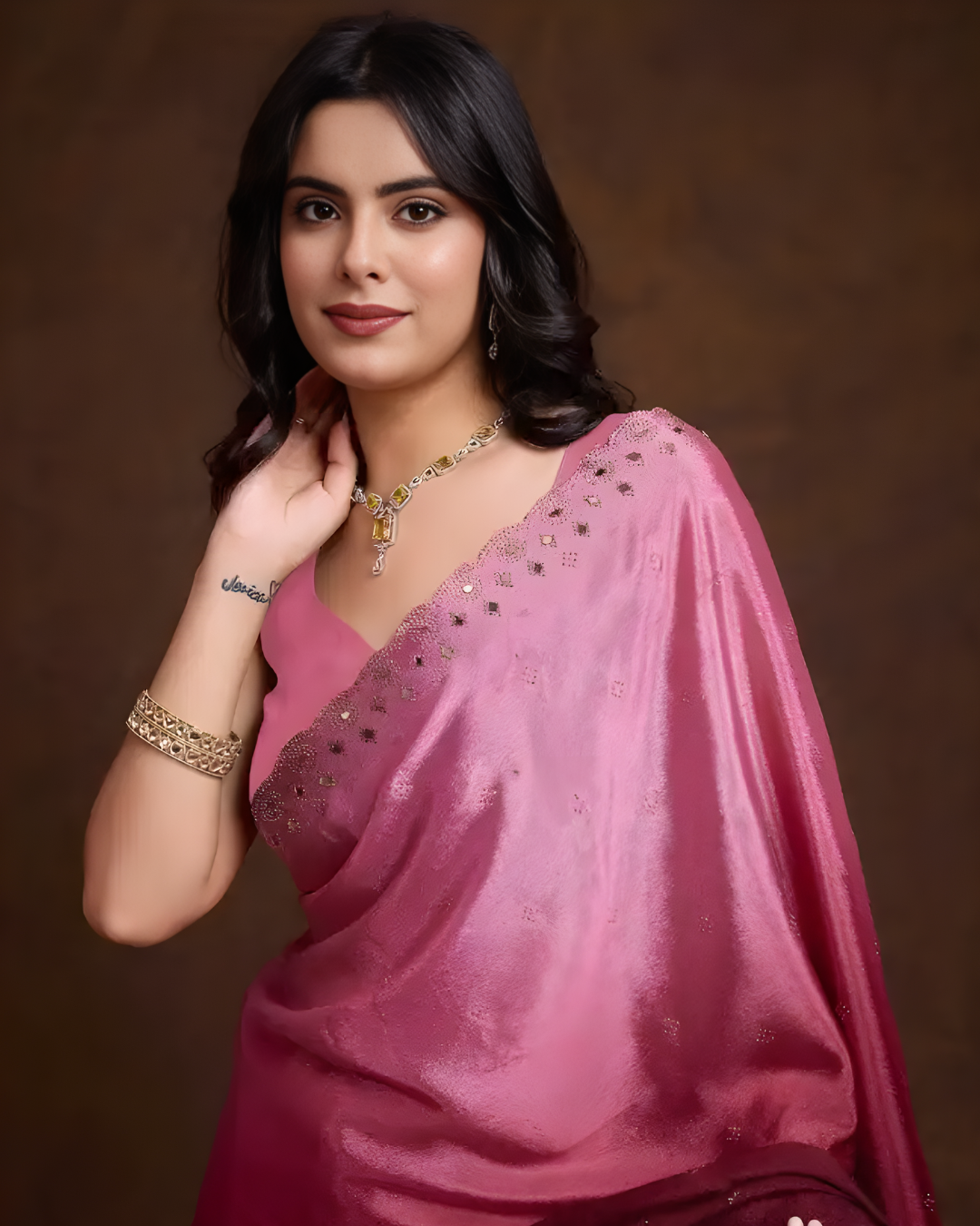 Pink & Maroon Double Shaded Chinon Silk Party Wear Saree