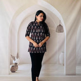 Black & Maroon Hand Block Printed Cotton Short Kurti