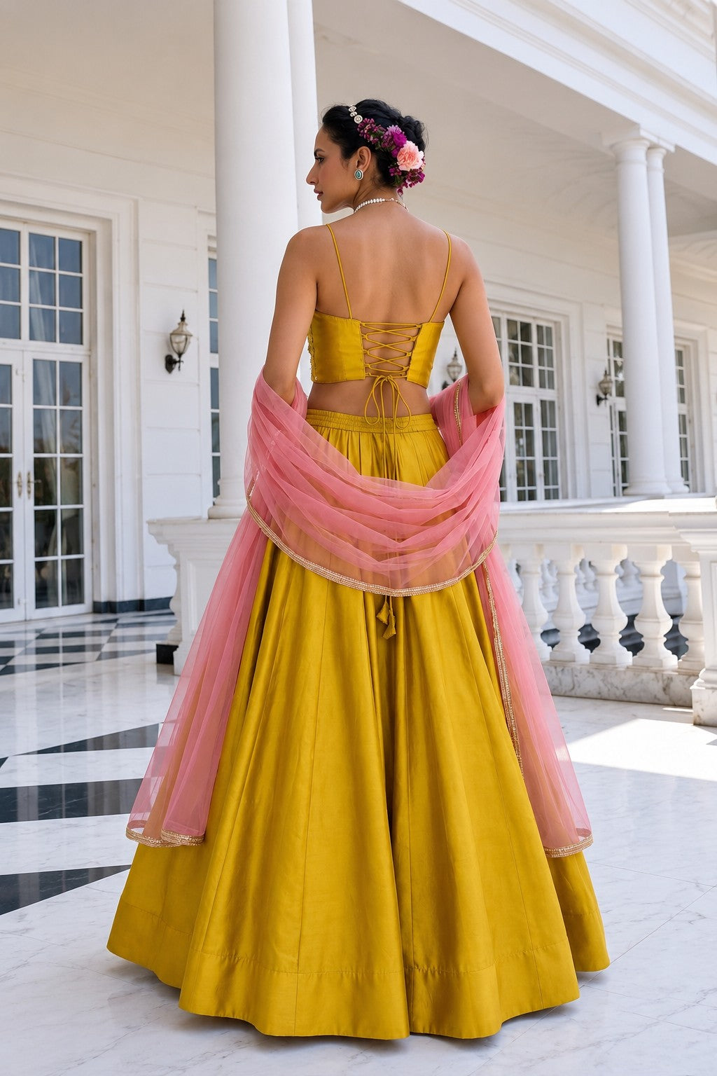 Mustard Yellow Silk Party Wear Lehenga Choli Set