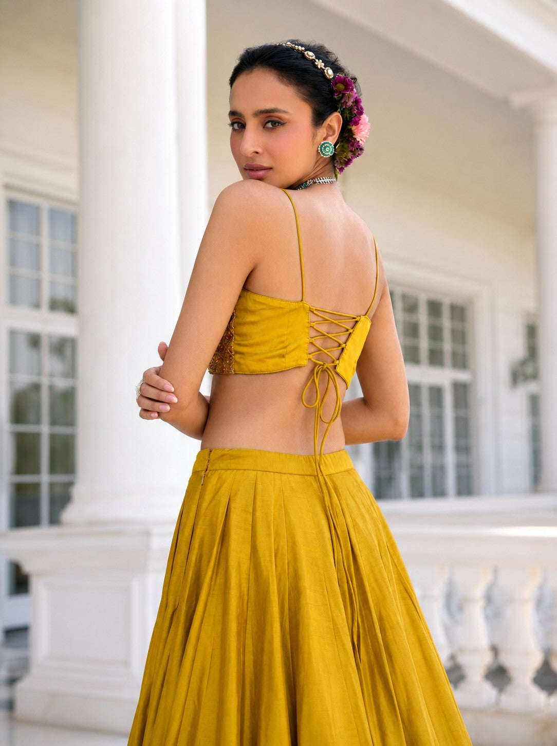 Mustard Yellow Silk Party Wear Lehenga Choli Set
