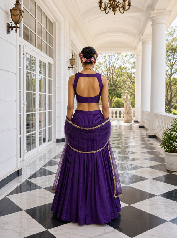 Purple Vichitra Silk Designer Lehenga Choli with Net Dupatta