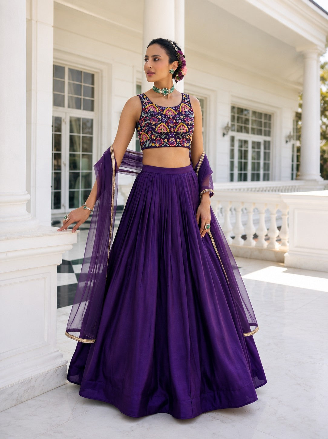 Purple Vichitra Silk Designer Lehenga Choli with Net Dupatta
