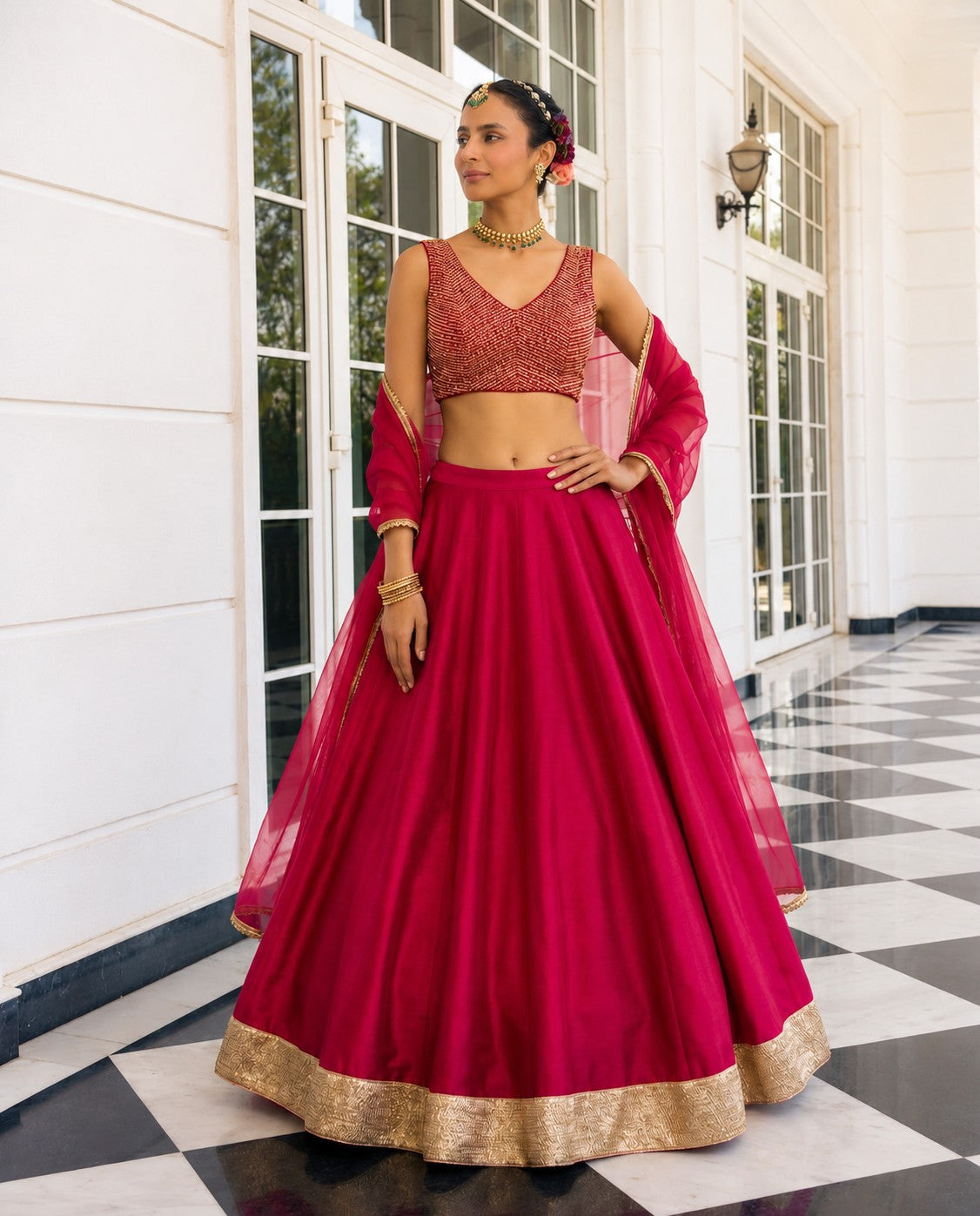 Rani Pink Vichitra Silk Party Wear Lehenga Choli with Dupatta