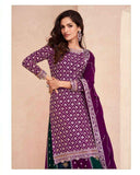Regal Purple Chinnon Silk Suit with Embroidered Skirt and Dupatta