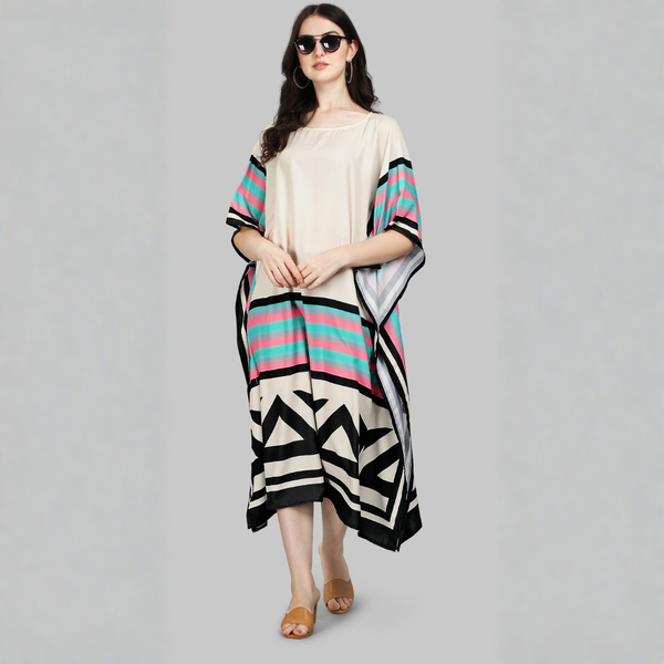 Beige Printed Designer Kaftan Kurti for Women