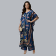 Navy Blue Floral Designer Kaftan Suit Set for Women