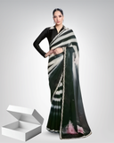 Black & Grey Two Tone Satin Silk Saree with Stone Work